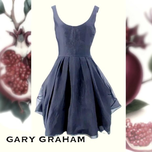 Gary Graham Black Dress Silk Organdy Fit & Flare Knee Length Cocktail Skirt 6/M - Picture 1 of 15